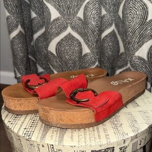 Kalso Earth Red Suede Sway Negative Heel Sandals SZ 9